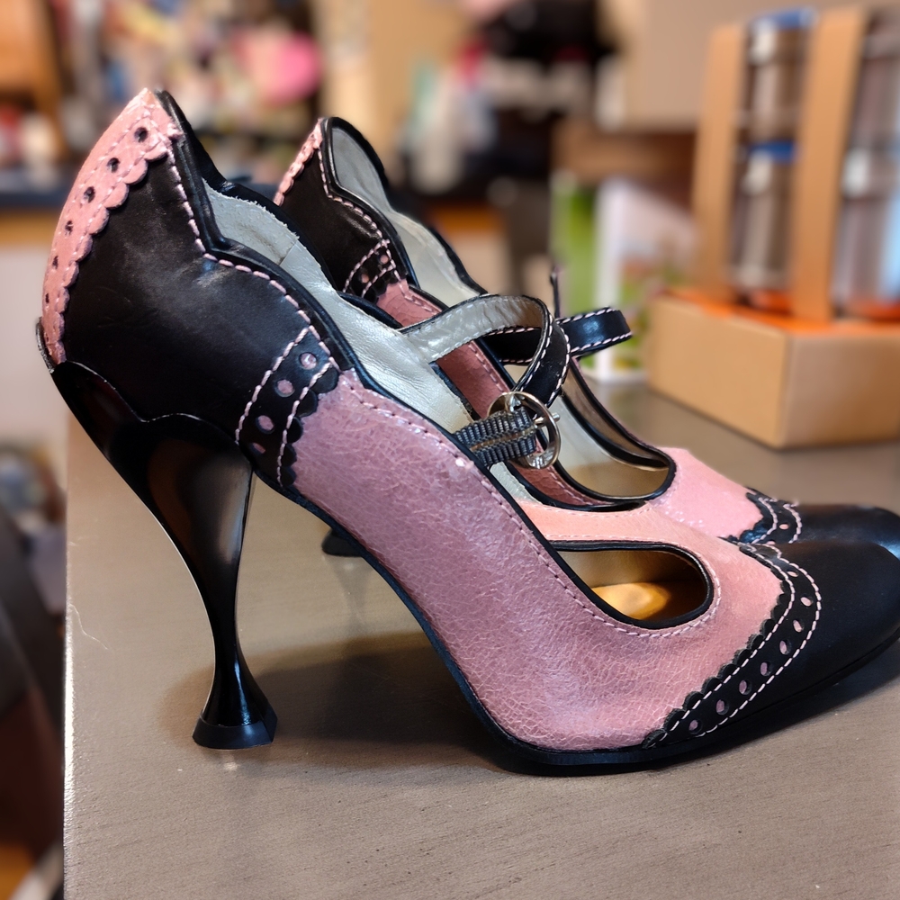 Guess Pink and Black High Heel Mary Janes